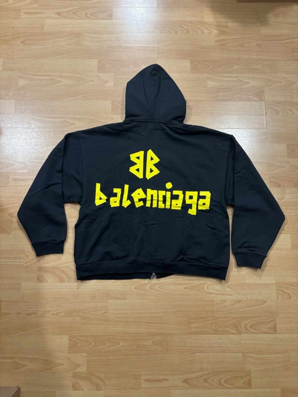 Balenciaga Black Hoodie with Yellow Graphic Back Logo